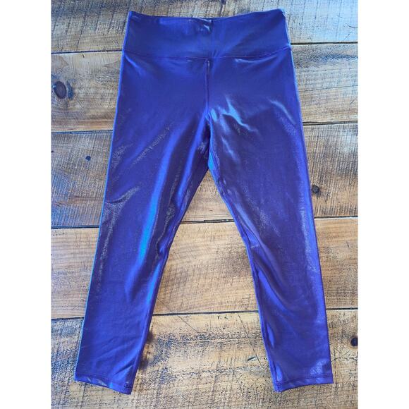 Womens Zyia Active Purple Metallic Soft‎ Cropped Workout Leggings Size 12 - Picture 1 of 9
